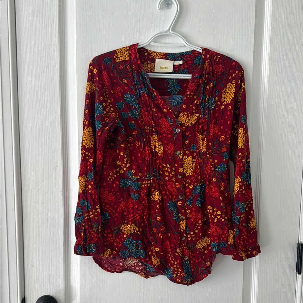 Maeve by Anthropologie Red and Blue Boho Blouse